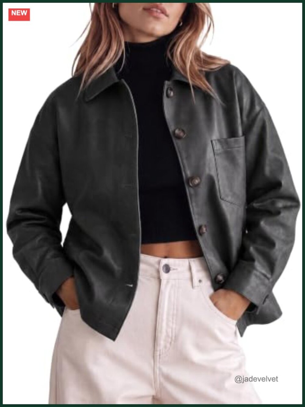 Faux Leather Button Down Motorcycle Jacket Oversized Casual Outwear